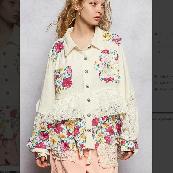 POL “ Molly “ POL A Line Top Jacket in Double Gauze and Lace Detail 56 - Picture 2 of 5